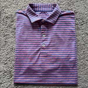 Johnnie-O Performance Jersey Polo Shirt Heathered Red/Royal Blue Size M